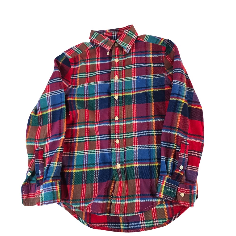 Polo Ralph Lauren Performance Kids Small 8 Plaid Button Down Shirt Multi Color